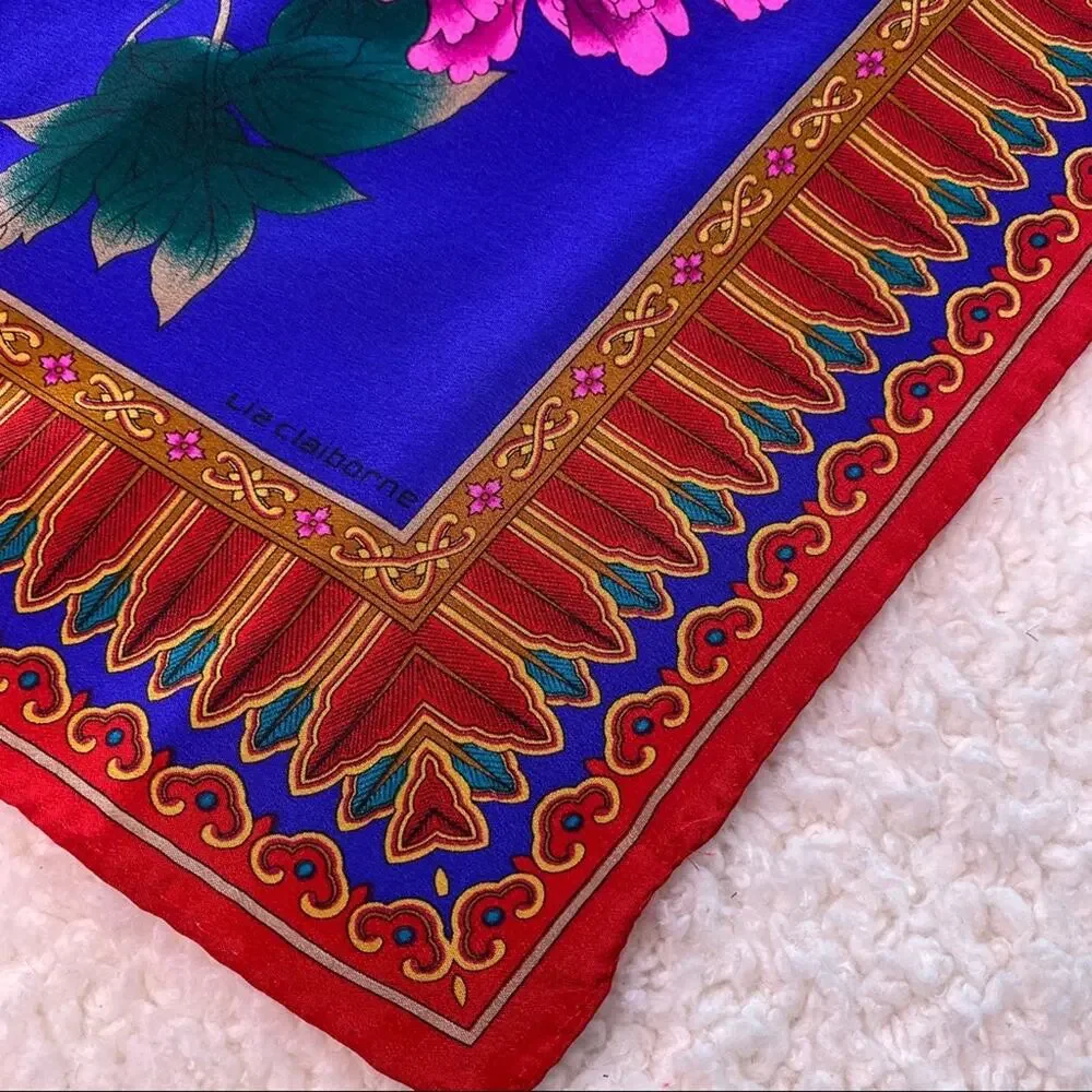 Floral Square Blue and Red Scarf Small